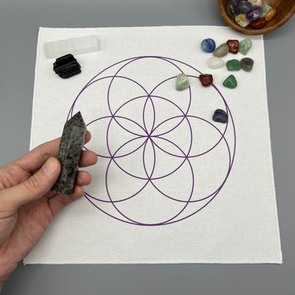 Seed of Life Crystal Grid Cloth | Purple | 12x12" Cotton, Canvas Cloth