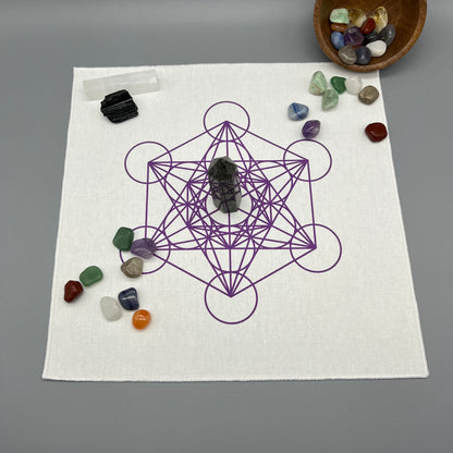 Metatron’s Cube Crystal Grid Cloth | Purple | 12x12" Cotton, Canvas Cloth