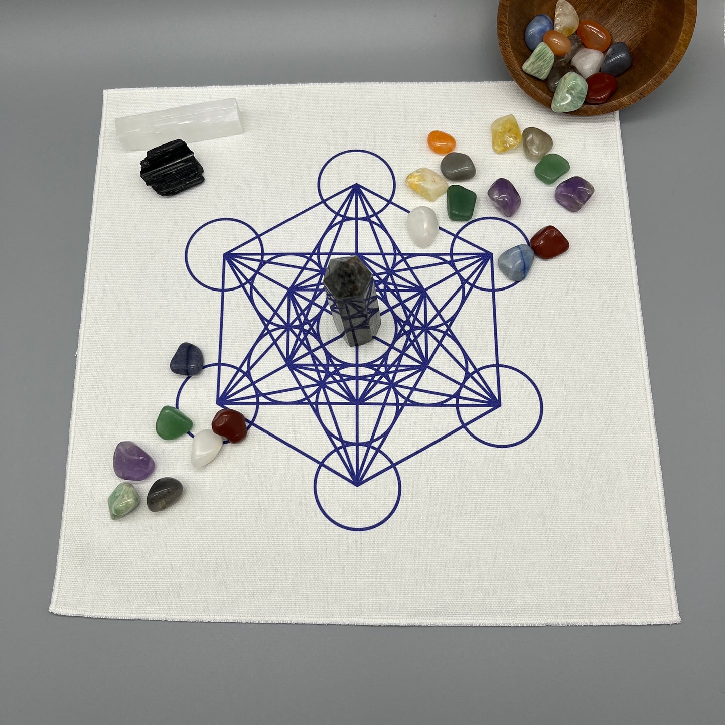 Metatron’s Cube Crystal Grid Cloth | Blue | 12x12" Cotton, Canvas Cloth