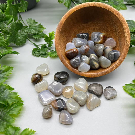 SET OF 6 OR 12 Gray Agate Tumbled Stones