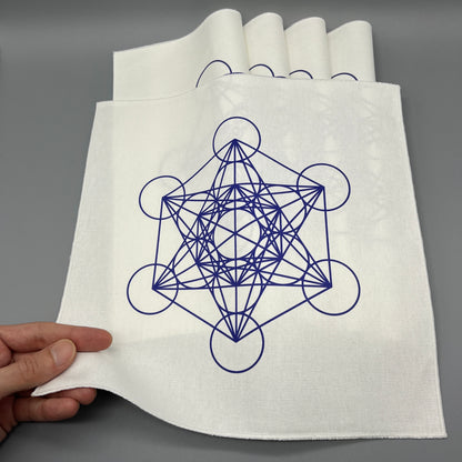 Metatron’s Cube Crystal Grid Cloth | Blue | 12x12" Cotton, Canvas Cloth