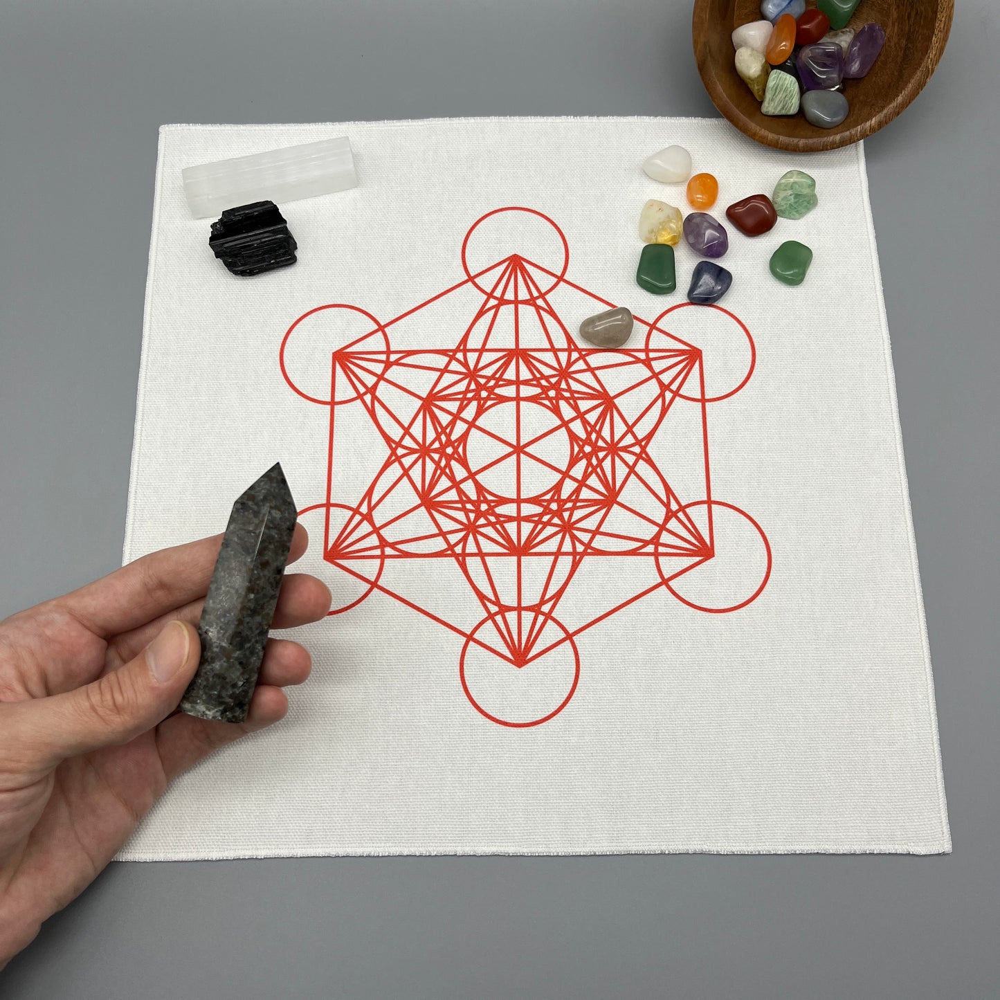 Metatron’s Cube Crystal Grid Cloth | Red | 12x12" Cotton, Canvas Cloth