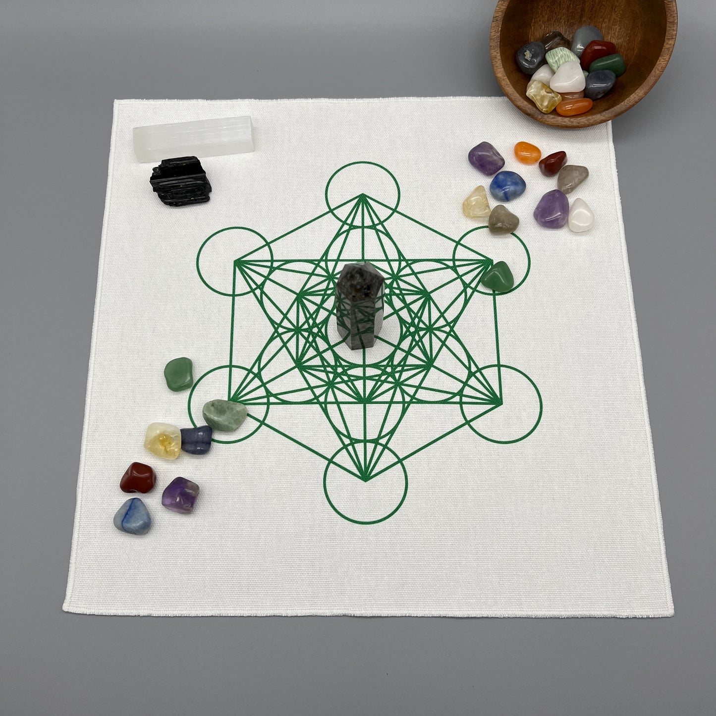 Metatron’s Cube Crystal Grid Cloth | Green | 12x12" Cotton, Canvas Cloth