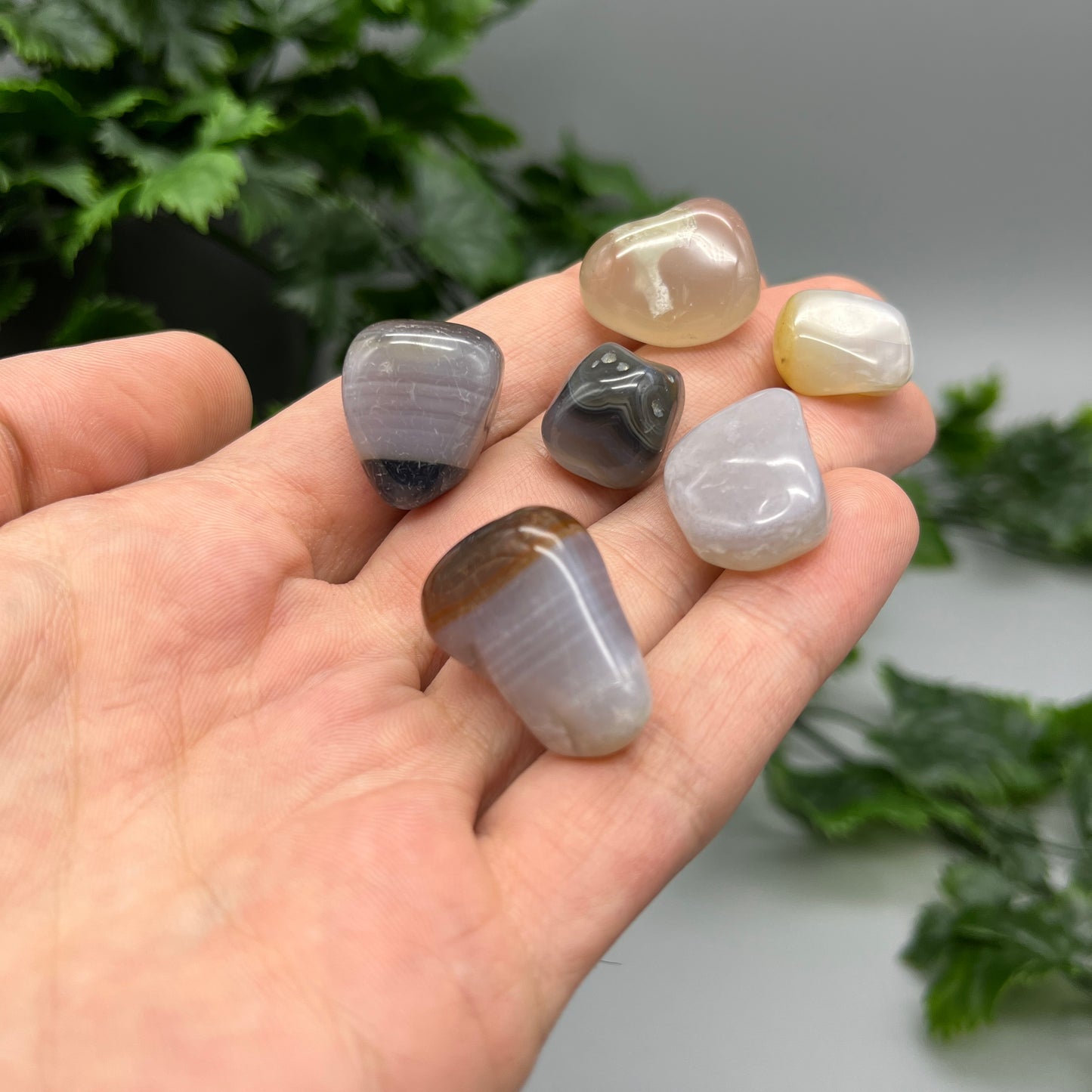 SET OF 6 OR 12 Gray Agate Tumbled Stones