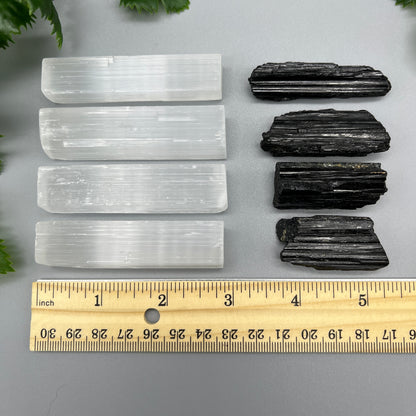 Crystal Protection Kit - (1) Piece of Black Tourmaline & (1) Raw Selenite Stick